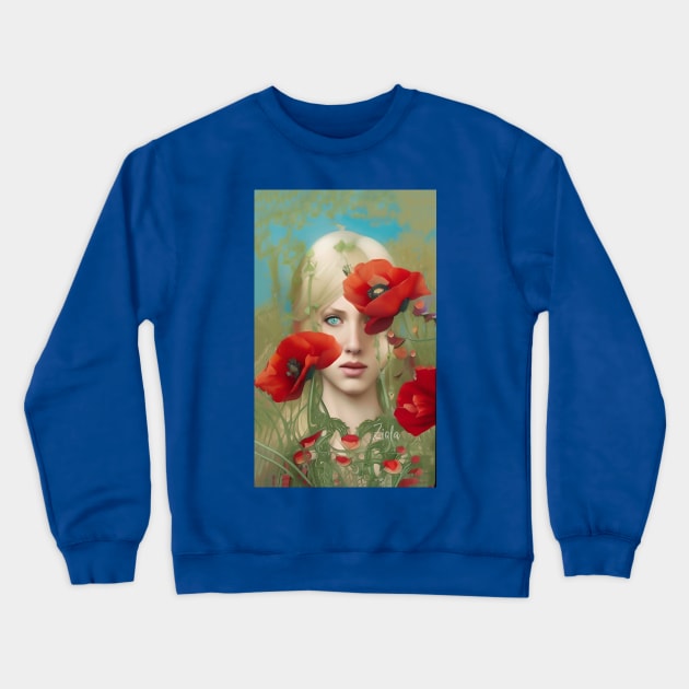 Stunning dreamy design of a pretty girl and poppy flowers Crewneck Sweatshirt by ZiolaRosa